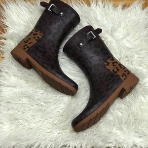 Leopard Print Refined Slim Fit Short Rain Boot